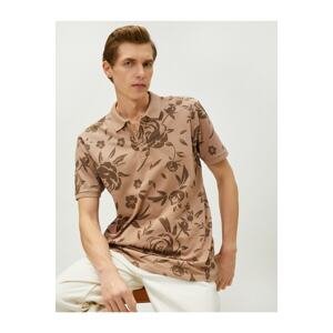 Koton Polo Neck T-Shirt Floral Slim Fit Buttoned Short Sleeve