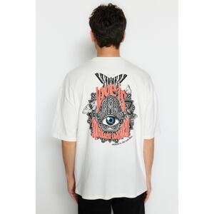 Trendyol Ecru Men's Oversize/Wide Cut Mystic Printed 100% Cotton T-Shirt