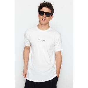 Trendyol Ecru Men's Regular/Normal Fit 100% Cotton T-Shirt with Minimal Text Print