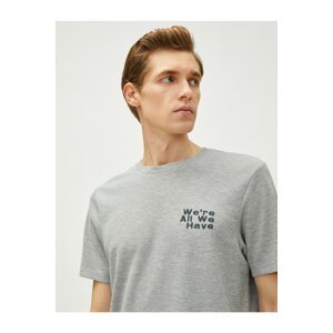 Koton Embroidered Motto T-Shirts, Crew Necks, Textured Short Sleeves.