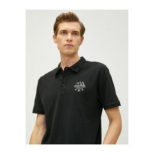 Koton Polo Neck T-Shirt Slim Fit Buttoned Short Sleeve Landscape Embroidered