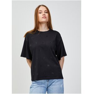 Černé dámské vzorované oversize tričko KARL LAGERFELD - Dámské