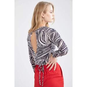 DEFACTO Slim Fit Long Sleeve Zebra Print Crop Top