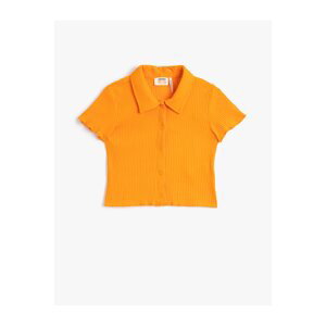 Koton Polo Neck T-Shirt Short Sleeve Snap Buttons Cotton Ribbed