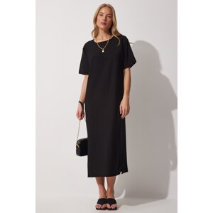 Happiness İstanbul Women's Black Wide Long Daily Summer Knitted Dress