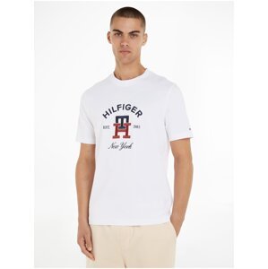 Bílé pánské tričko Tommy Hilfiger Curved Monogram Tee - Pánské