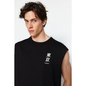 Trendyol Men's Black Oversize Fit Far East Printed Undershirt-T-Shirt