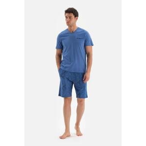Dagi Blue V-Neck Short Sleeve Knitted Pajama Set