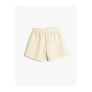 Koton Girls' Linen Shorts With Belt Detailed Pocket. Elastic Waist.