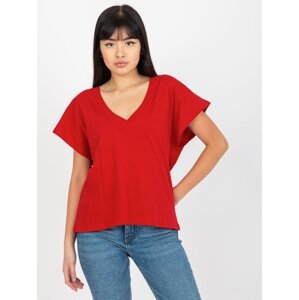 Tmavě červené jednobarevné tričko s výstřihem do V od MAYFLIES