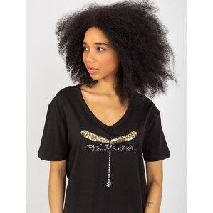 Černé dámské tričko s flitrovou aplikací