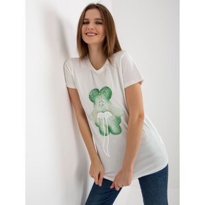 Ecru-zelené bavlněné dámské tričko s 3D aplikací