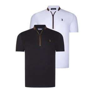 DUAL SET T8571 DEWBERRY ZIPPER MENS T-SHIRT-BLACK-WHITE