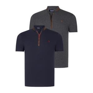 DUAL SET T8571 DEWBERRY ZIPPERED MENS T-SHIRT-ANTHRACITE-LACQUER BLUE