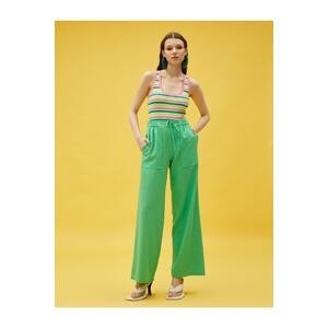 Koton Tie Waist Wide Leg Linen-Mixed Trousers with Pockets.