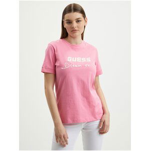 Růžové dámské tričko Guess Dalya - Dámské