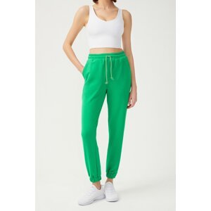 LOS OJOS Women's Green Leg Elastic Jogger Sweatpants