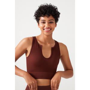 LOS OJOS Women's Brown Straps Ribbed Crop Top Bustier Scoop