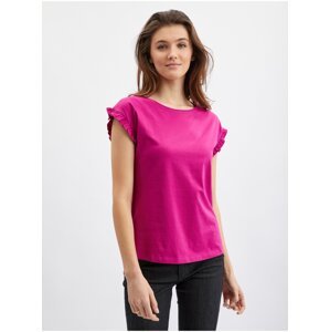Orsay Tmavě růžové dámské tričko s volánem - Dámské