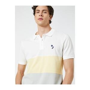 Koton Polo Neck T-Shirt Palm Tree Printed Buttons Color Blocked Short Sleeve