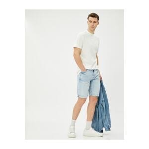 Koton Bermuda Denim Shorts with Fold Detail Pockets Cotton