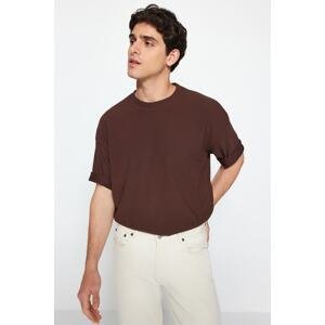 Trendyol Brown Men's Premium Oversize Crew Neck Short Sleeve Textured Ottoman T-Shirt
