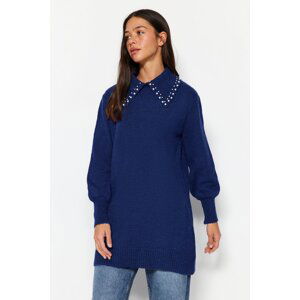 Trendyol Navy Blue Baby Collar and Pearls Soft Knitwear Sweater