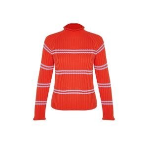 Trendyol Orange Striped High Neck Knitwear Sweater