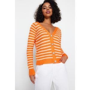 Trendyol Orange Soft Textured Striped Knitwear Cardigan