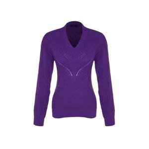 Trendyol Purple Openwork/Perforated V-Neck Knitwear Sweater
