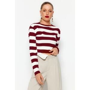 Trendyol Burgundy Crop Basic Striped Knitwear Sweater