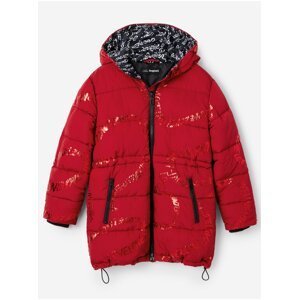 Červený holčičí zimní prošívaný kabát Desigual Letters - Holky