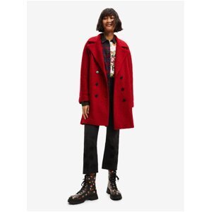 Červený dámský zimní kabát s příměsí vlny Desigual London - Dámské