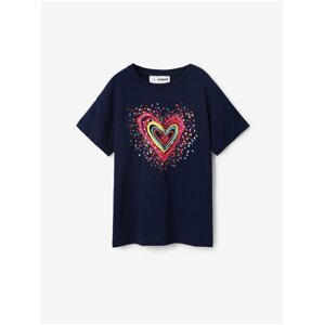 Tmavě modré holčičí tričko Desigual Heart - Holky