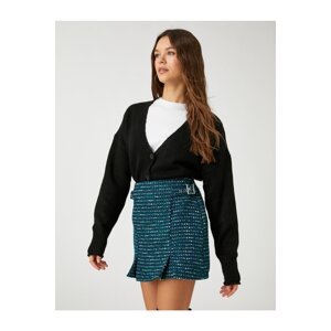 Koton Mini Shorts Skirt Tweed Pleated Pleated Patterned Sides with Buckle Detail.