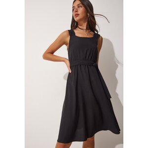 Happiness İstanbul Women's Black Strapless Belted Summer Aerobatic Dress
