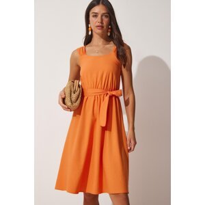 Happiness İstanbul Women's Orange Strapless Belted Summer Aerobatic Dress