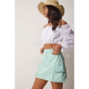 Happiness İstanbul Women's Water Green Mini Cargo Denim Skirt