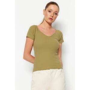 Trendyol Khaki Fitted Shirt with Twill Cotton Knitted Stretchy