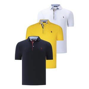 TRIPLE SET T8582 DEWBERRY MENS T-SHIRT-NAVY BLUE-WHITE-YELLOW