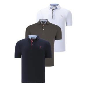 TRIPLE SET T8582 DEWBERRY MENS T-SHIRT-NAVY BLUE-WHITE-KHAKI