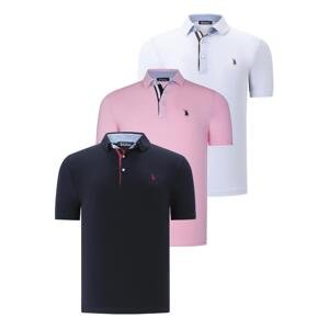 TRIPLE SET T8582 DEWBERRY MENS T-SHIRT-NAVY BLUE-WHITE-PINK