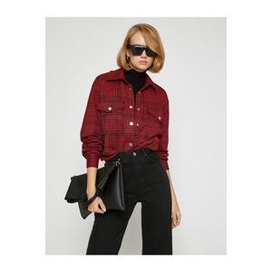 Koton Women's Checkered Shirt and Jacket with Pockets and Snap Fastener