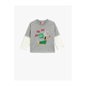 Koton Christmas Themed Long Sleeve T-Shirt with Sequin Embroidered Crew Neck.