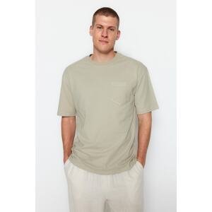 Trendyol Taş Men's Relaxed/Casual Cut Crew Neck Short Sleeve Textured Pocket 100% Cotton T-Shirt