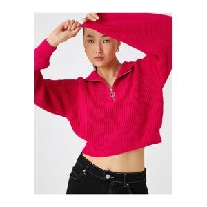 Koton Crop Knitwear Sweater Half Zipper Long Sleeve Cashmere Textured