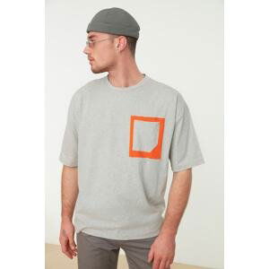 Trendyol Gray Men's Oversize/Wide Cut Crew Neck Short Sleeve Contrast Pocket T-Shirt