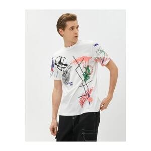 Koton Slogan Printed T-shirt with Abstract Drawing Detailed Crew Neck Cotton.