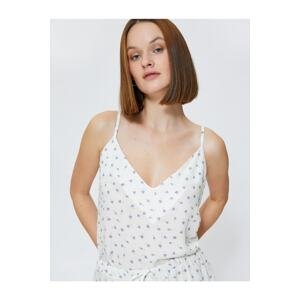 Koton Strapless Pajama Top with a Floral V-Neck
