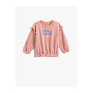 Koton Frill Detailed Printed Sweatshirt with elasticated cuffs and waist, long sleeves. Crewneck.